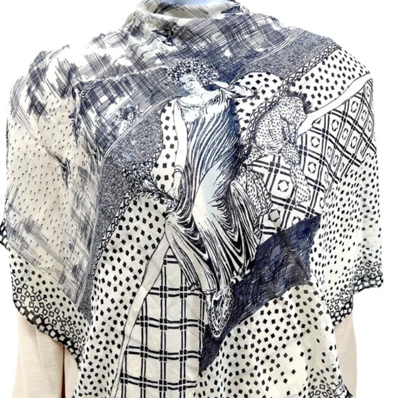 Vintage McDavid  Chiffon/Rayon Scarf 32" gray black white lady laying (27) - Picture 3 of 8